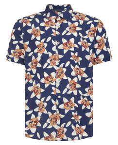 Remus Uomo Floral Print Short Sleeve Shirt Blue