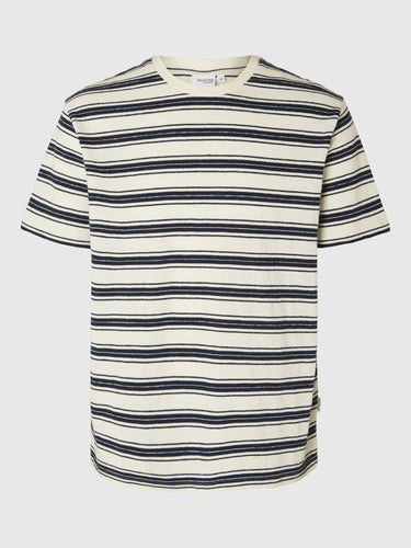 Selected Homme Relax Solo Stripe T-Shirt Ecru