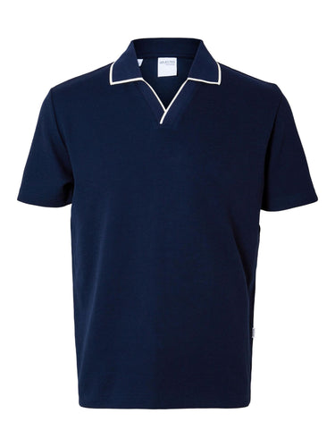 Selected Homme Hadley Waffle Polo Top Navy