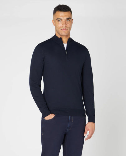 Remus Uomo Quarter Zip Merino Blend Knitted Jumper Navy