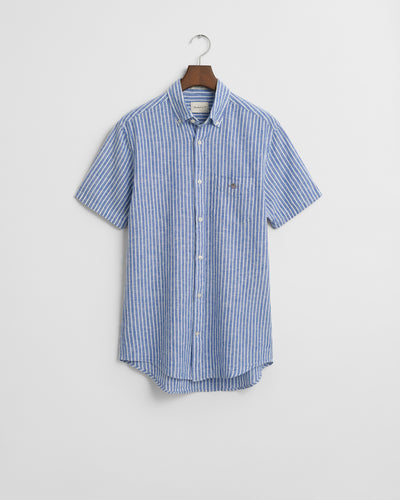Gant Regular Cotton Linen Stripe Shirt Blue