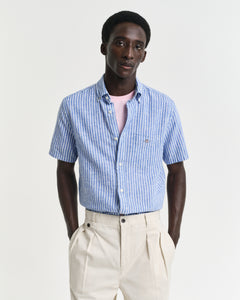 Gant Regular Cotton Linen Stripe Shirt Blue