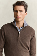 Load image into Gallery viewer, Gant Herringbone Texture Half Zip Jumper Brown Melange