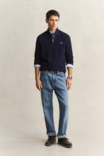 Load image into Gallery viewer, Gant Waffle Knit Half Zip Sweater Evening Blue