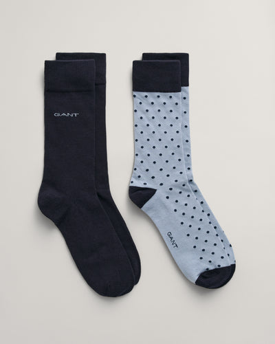 Gant Dot and Solid Socks 2 Pack Dove Blue