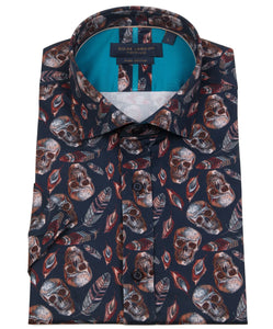 Guide London Skull Print Short Sleeve Shirt Navy