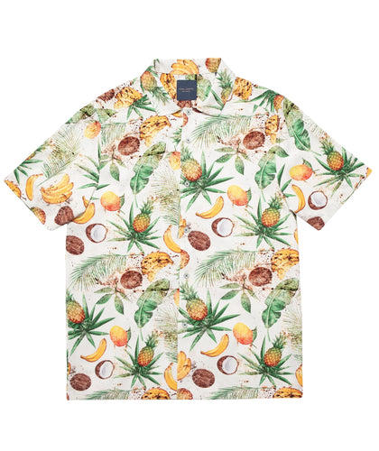 Guide London Tropical Fruit Print Short Sleeve Shirt Cream