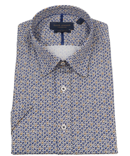 Guide London Geometric Print Short Sleeve Shirt Blue