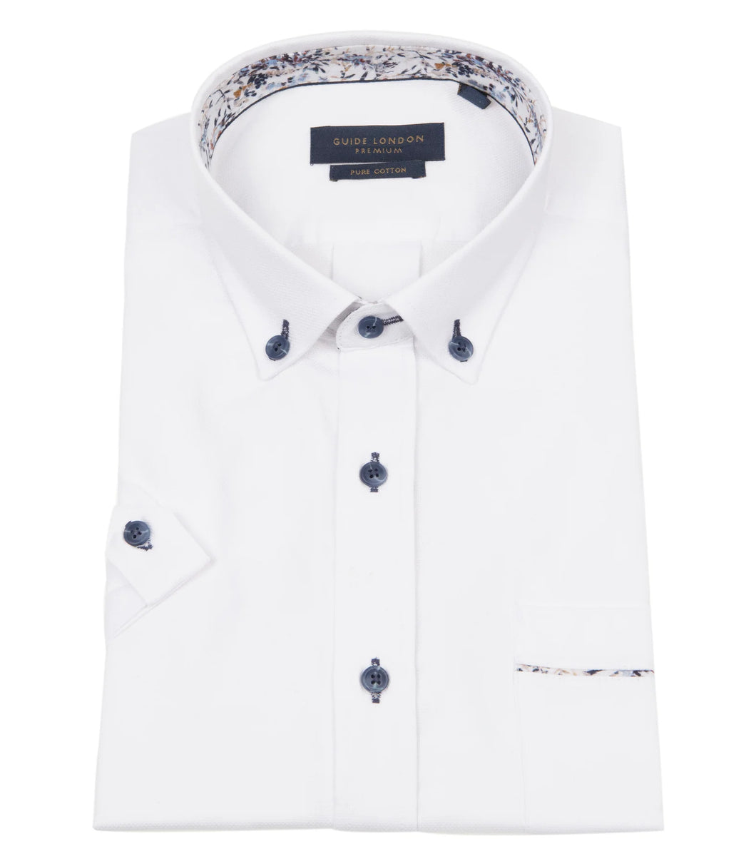 Guide London Button Down Collar Short Sleeve Shirt White