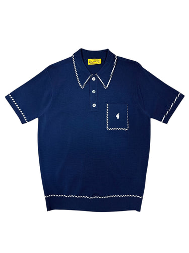 Gabicci Vintage Routledge Knitted Polo Top Navy