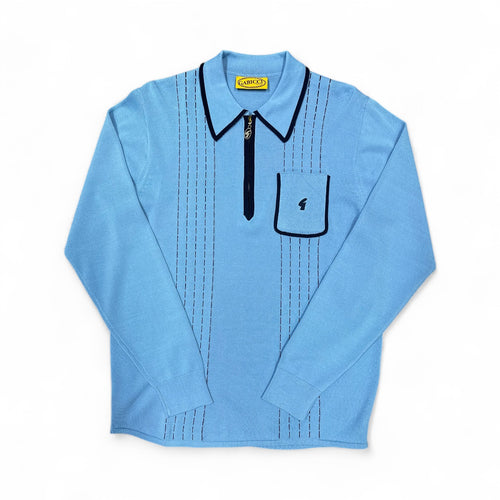 Gabicci Vintage Darron Zip Knitted Polo Top Iceberg