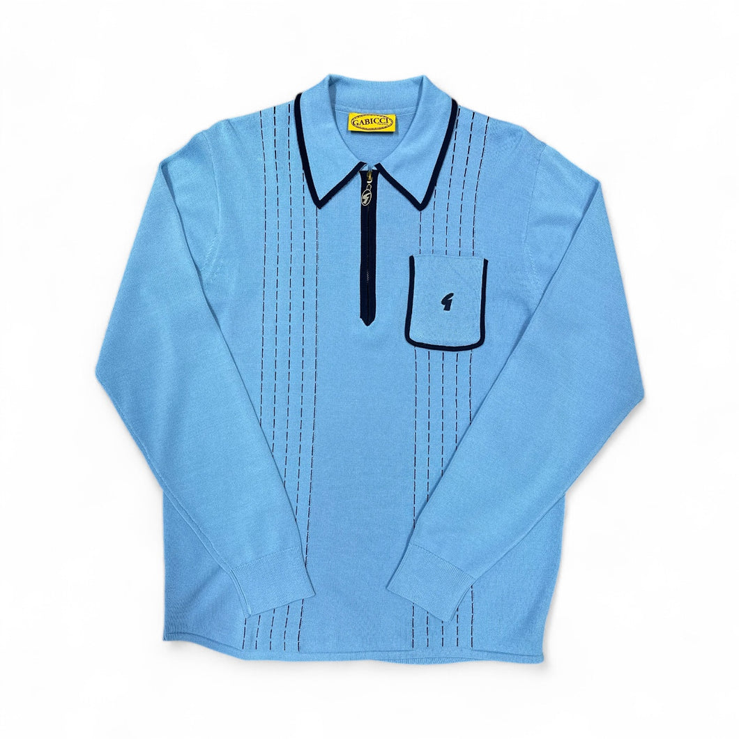 Gabicci Vintage Darron Zip Knitted Polo Top Iceberg