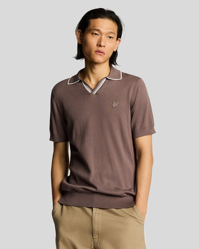 Lyle and Scott Tipped Knitted Polo Plum Truffle