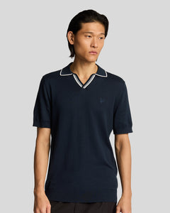 Lyle and Scott Tipped Knitted Polo Top Navy