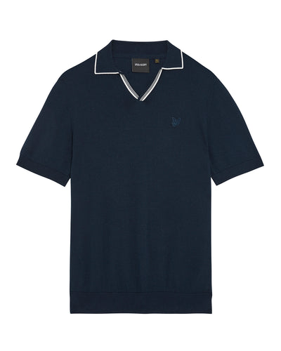 Lyle and Scott Tipped Knitted Polo Top Navy