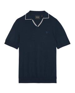 Lyle and Scott Tipped Knitted Polo Top Navy