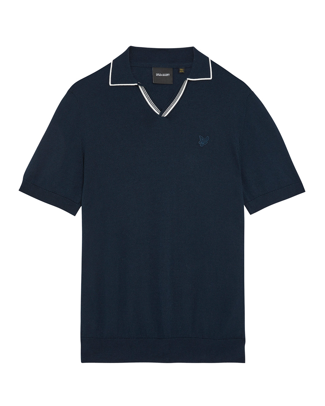 Lyle and Scott Tipped Knitted Polo Top Navy