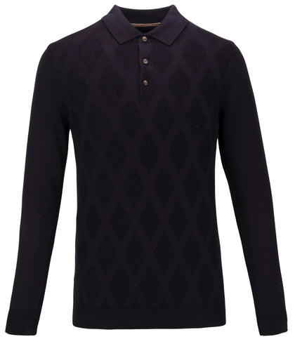 Guide London Texture Knit Polo Navy