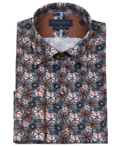 Guide London Geometric Floral Print Shirt Blue Tan