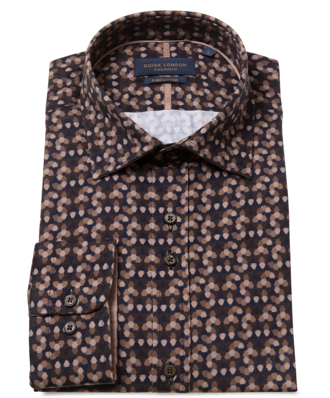 Guide London Geometric Print Shirt Brown with Tan