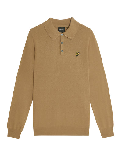Lyle and Scott Cotton Merino Polo Knit Tigers Eye