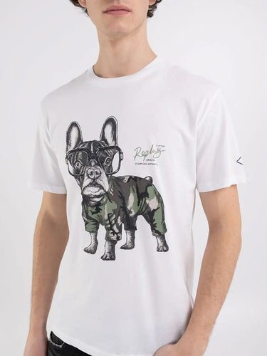 Replay Pup Graphic Print T-Shirt White
