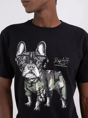 Replay Pup Graphic Print T-Shirt Black