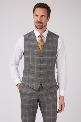 Antique Rogue Grey With Tan Check Waistcoat