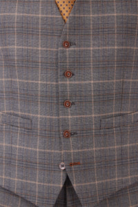 Antique Rogue Grey With Tan Check Waistcoat