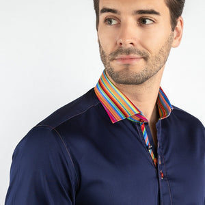 Claudio Lugli Plain Shirt With Stripe Collar Navy