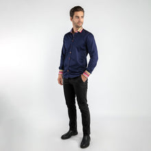 Load image into Gallery viewer, Claudio Lugli Plain Shirt With Stripe Collar Navy