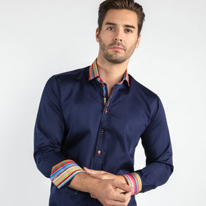 Claudio Lugli Plain Shirt With Stripe Collar Navy