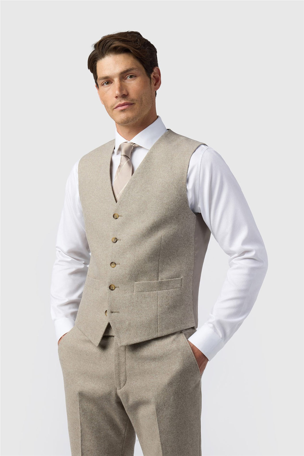 Alexandre London Dalston Donegal Waistcoat Taupe
