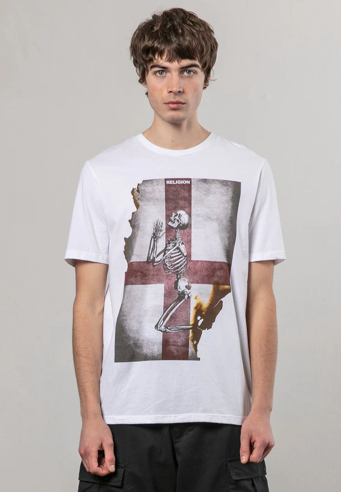 Religion England Praying Skeleton T-Shirt White – TS2 MENSWEAR