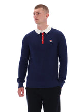Load image into Gallery viewer, Fila Nowell Waffle Long Sleeve Polo Top Navy