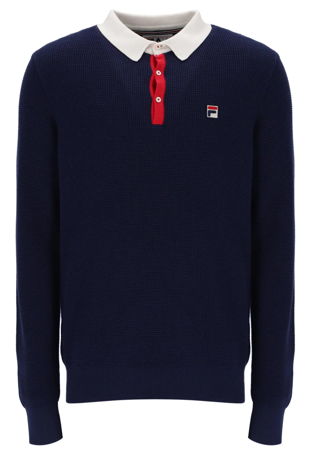 Fila Nowell Waffle Long Sleeve Polo Top Navy