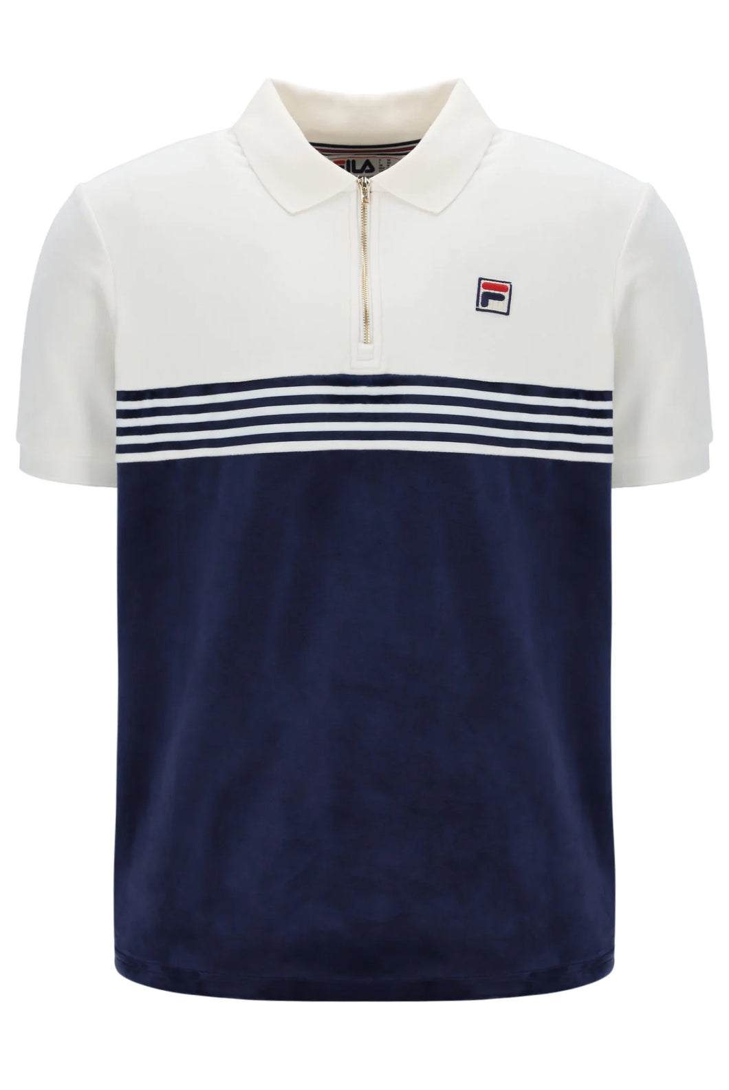 Fila Lennox Stripe Velour Polo Top Navy