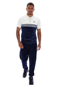 Fila Lennox Stripe Velour Polo Top Navy