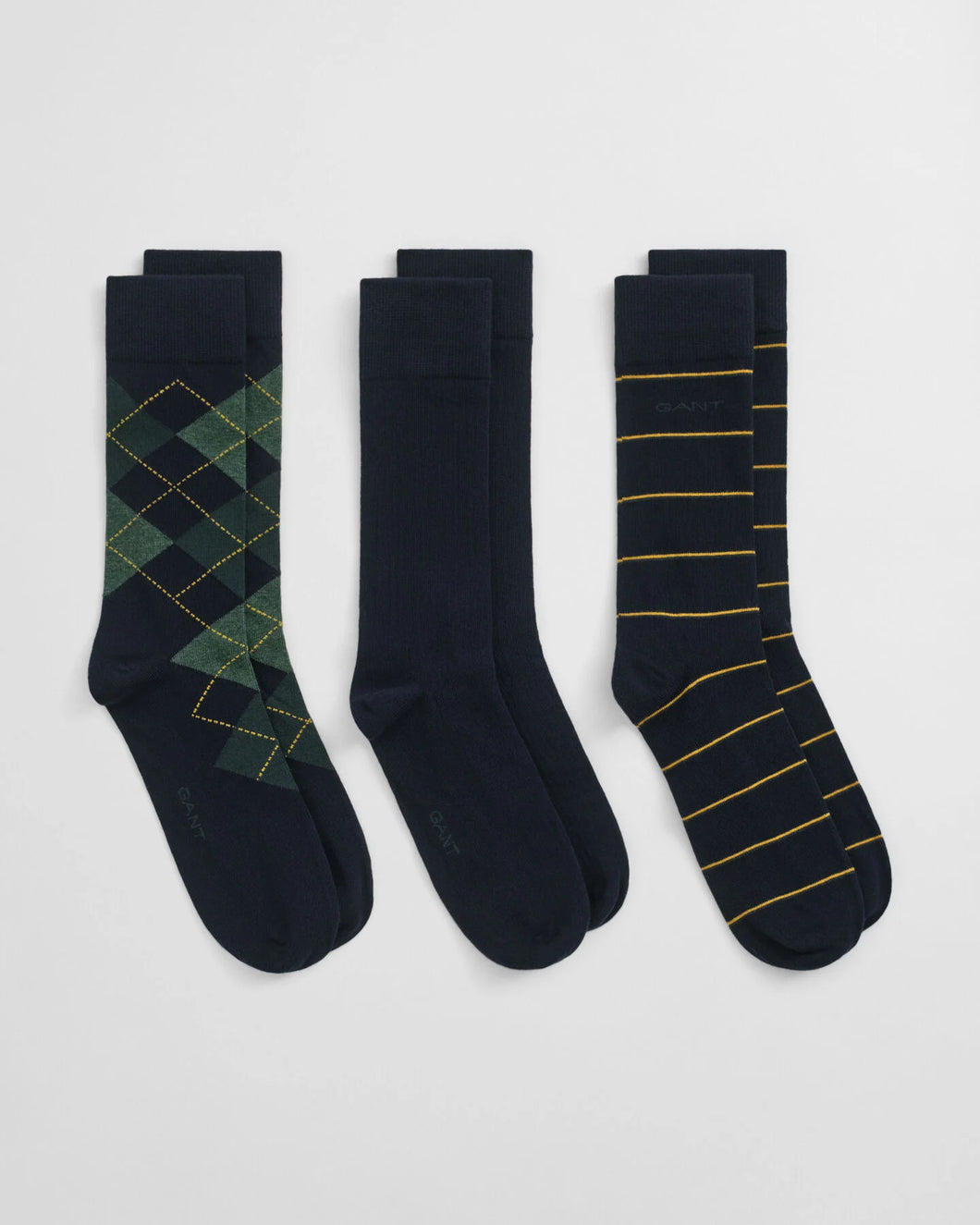 Gant 3 Pack Argyle and Striped Socks Navy