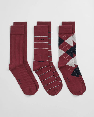 Gant 3 Pack Argyle ad Striped Socks Plumped Red