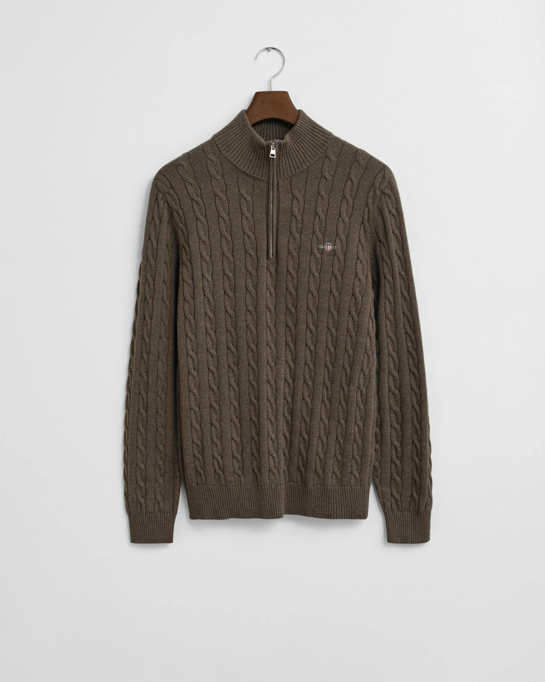 Gant Cotton Cable Knit Half Zip Jumper Seawood Melange