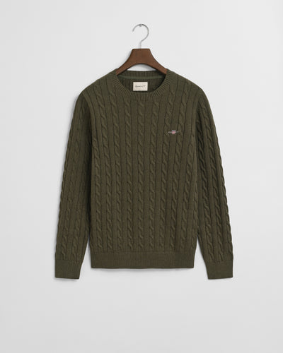 Gant Cotton Cable Knit Jumper Khaki Green