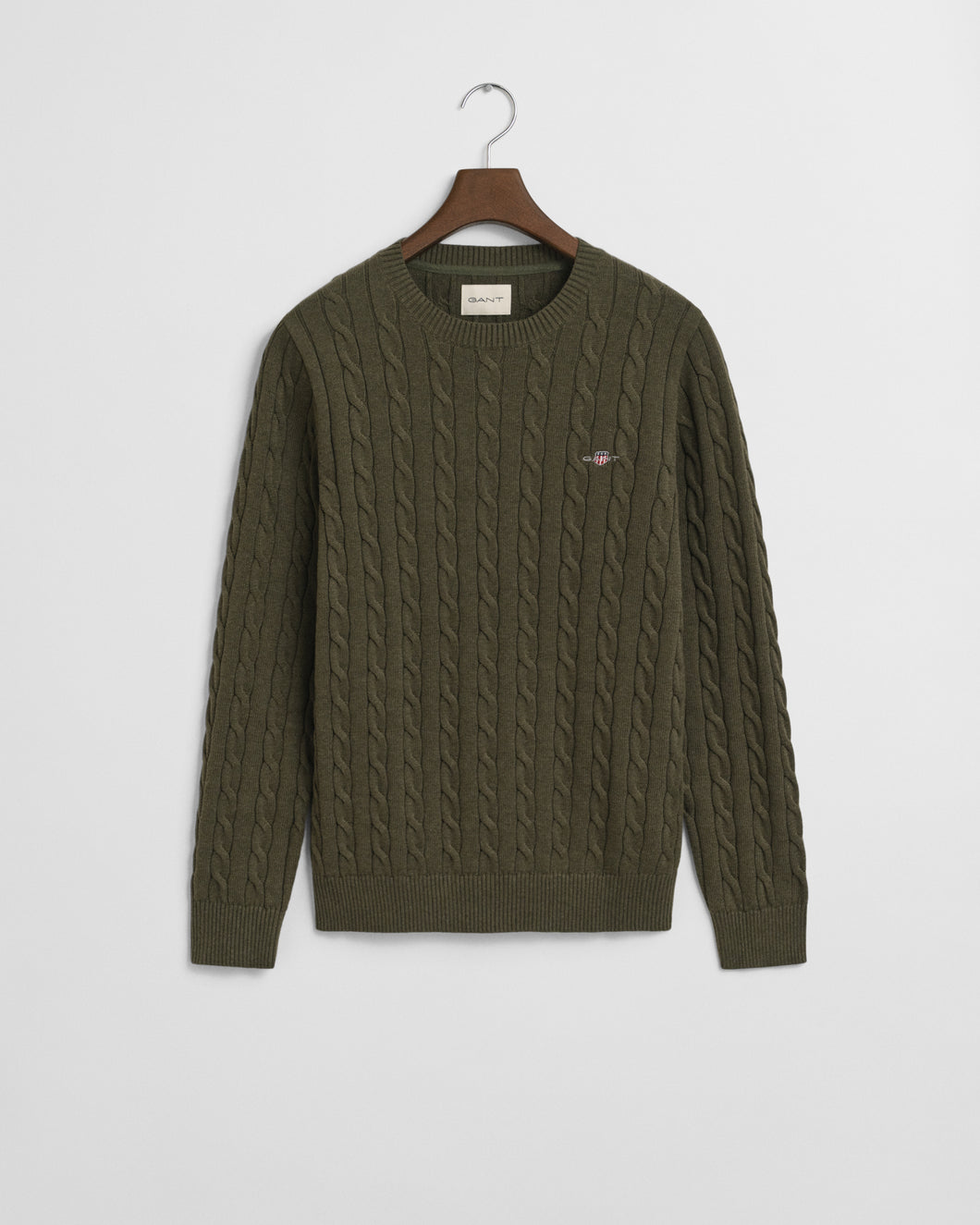 Gant Cotton Cable Knit Jumper Khaki Green