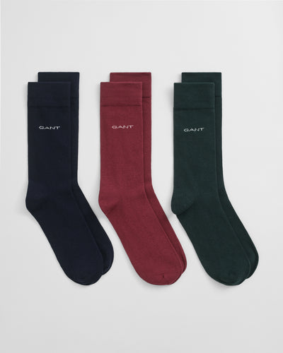 Gant 3 Pack Soft Cotton Plain Socks Tartan Green