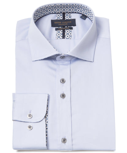 Guide London Print Trim Plain Shirt Blue