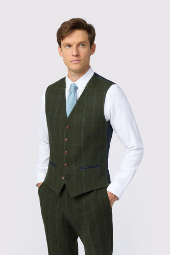 Antique Rogue Hooper Tweed Waistcoat Green