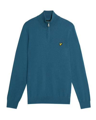 Lyle and Scott Cotton Merino Quarter Zip Knit Deep Water