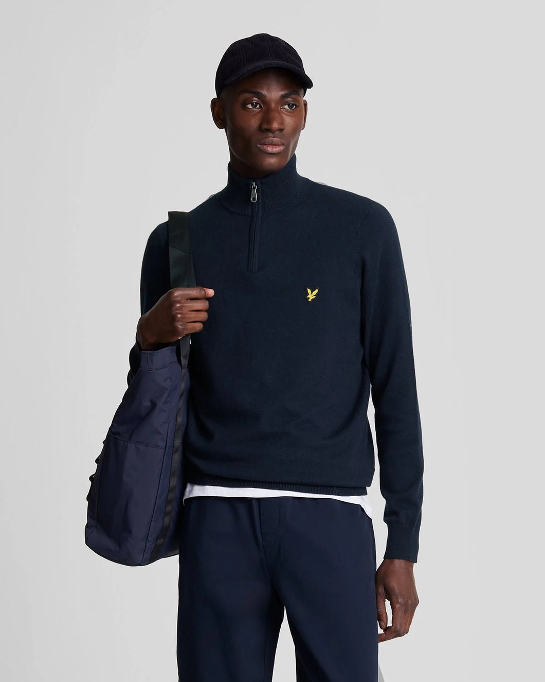 Lyle and Scott Cotton Merino Quarter Top Zip Navy