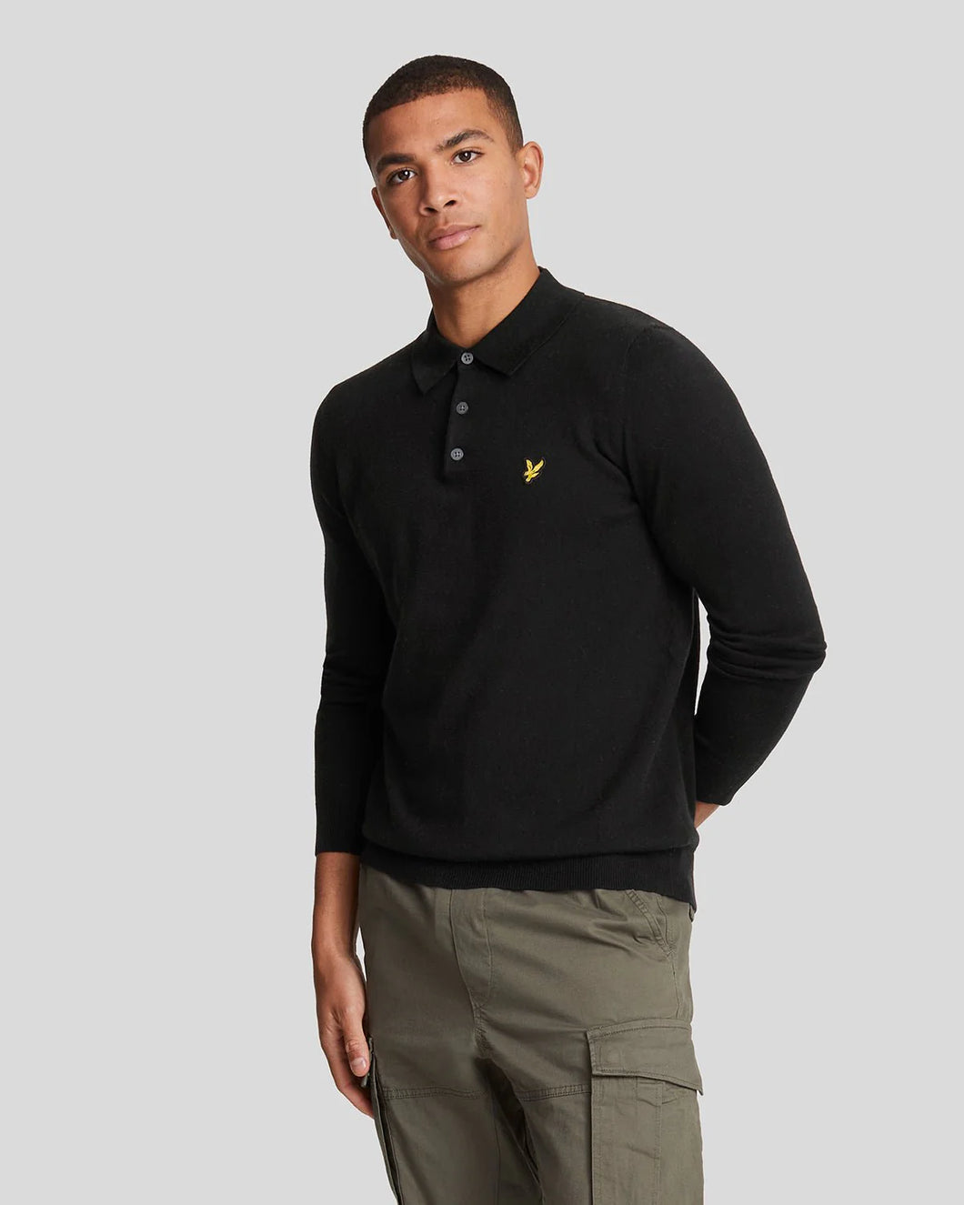 Lyle and Scott Cotton Merino Knitted Polo Black