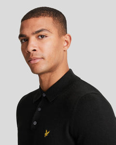 Lyle and Scott Cotton Merino Knitted Polo Black